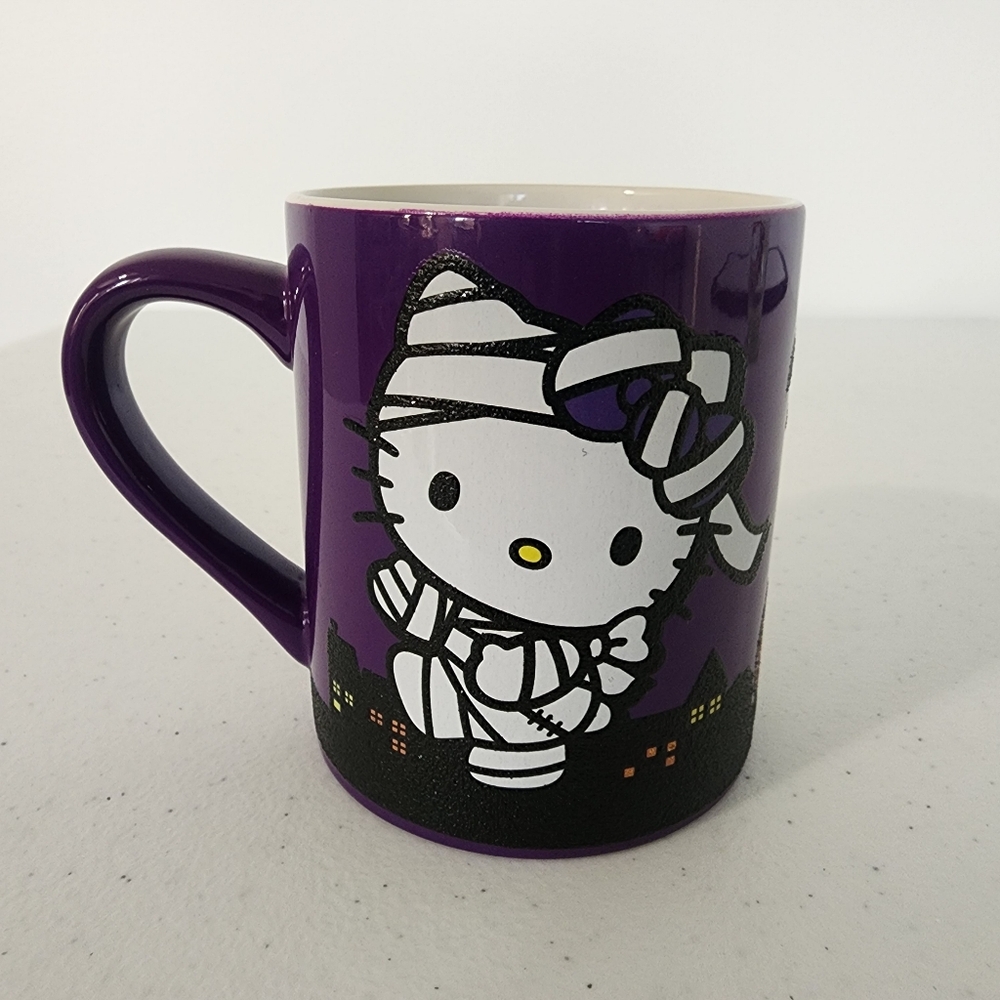 NEW Purple Mummy Hello Kitty Glitter Halloween Mug 14 ounces